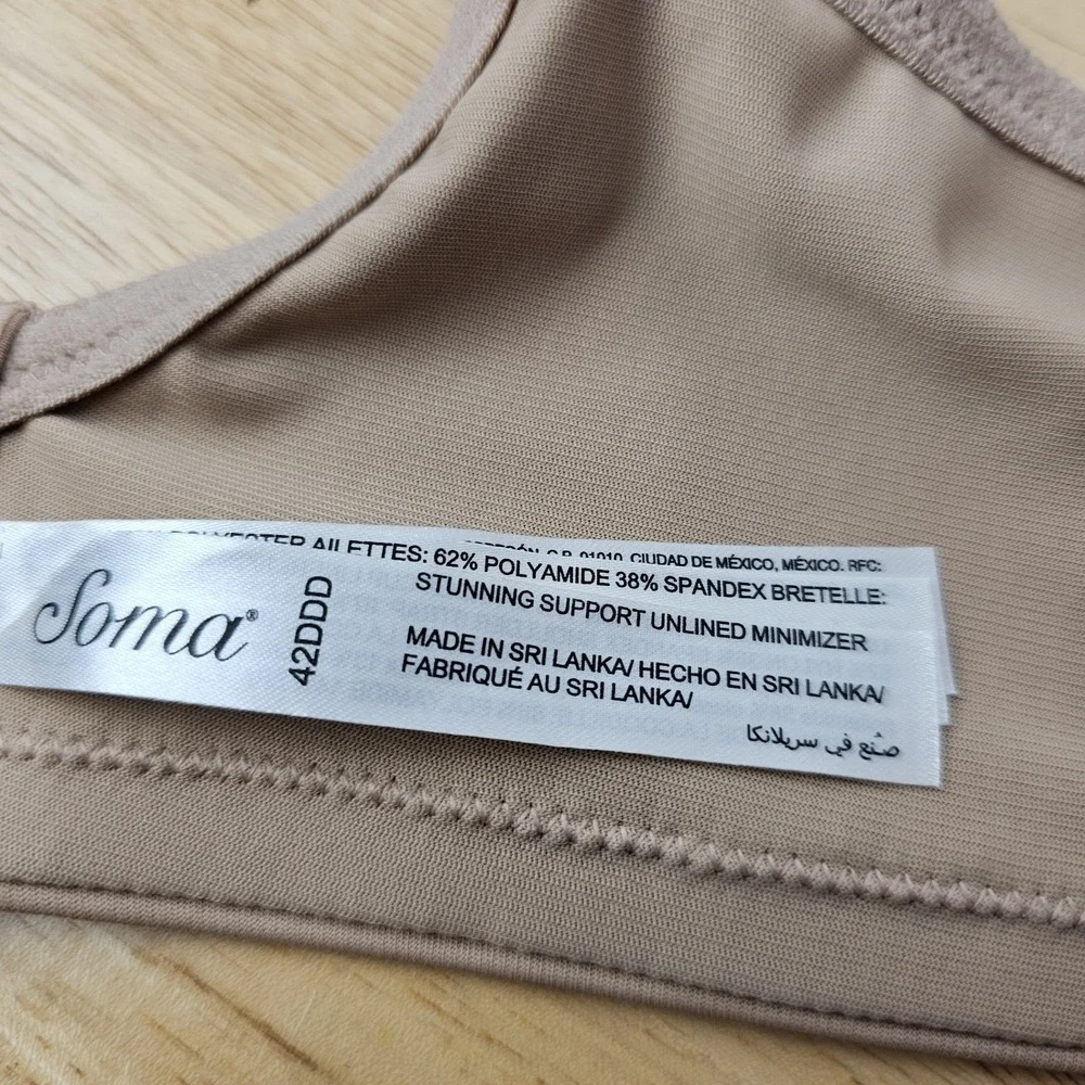 Soma Stunning Support Unlined Minimizer‎ Bra Size 42DDD 42F NWT $60 Soft Tan